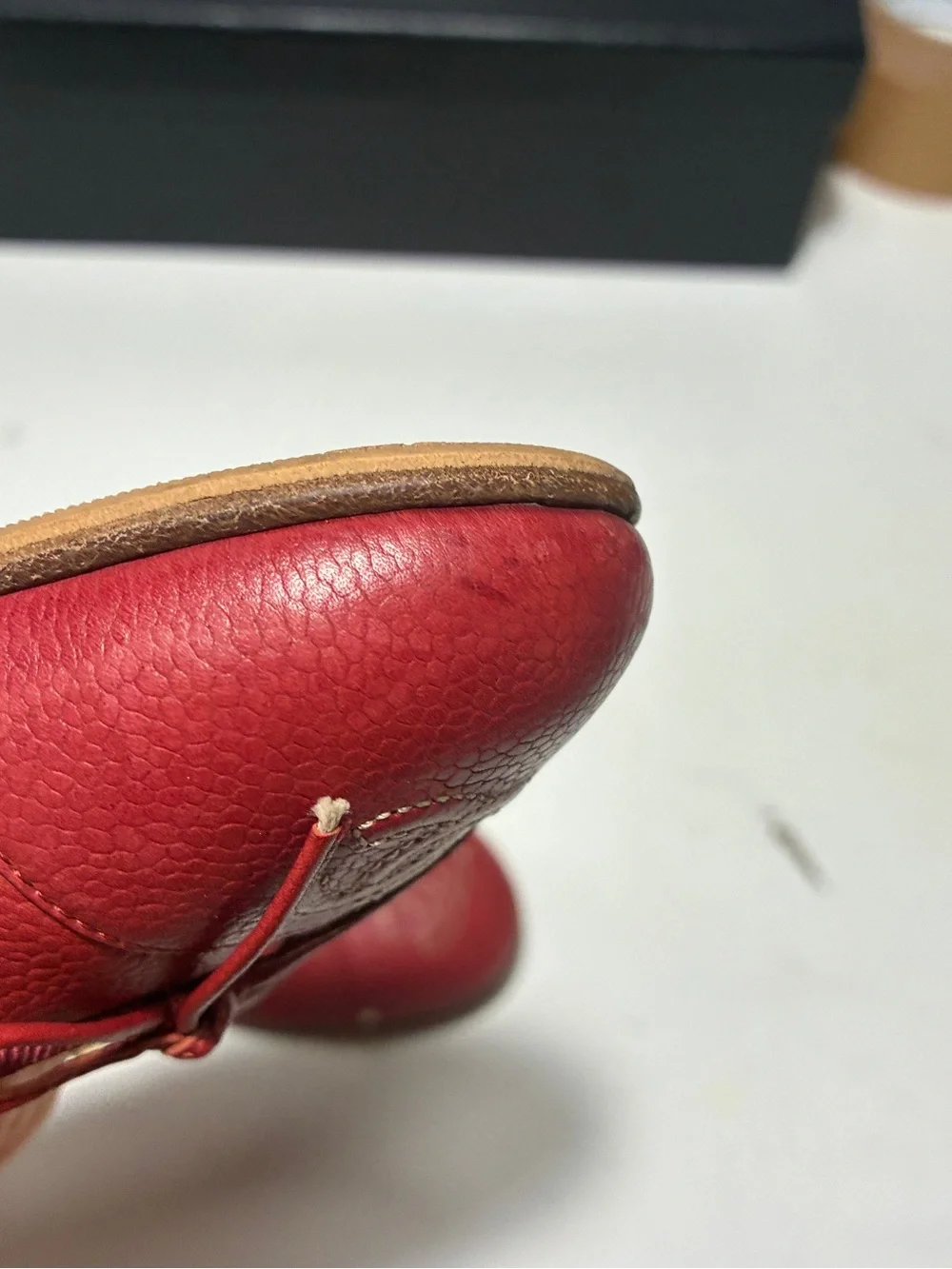 CHANEL Red caviar Leather Ballet Flats with Bow Detail